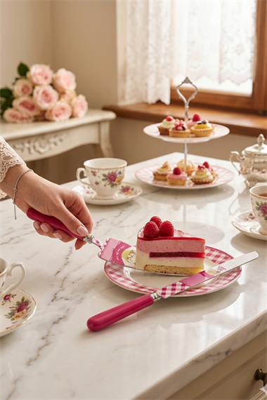 ROOC LOVE VE CUPCAKE DESENLİ FUŞYA PEMBE 2 PARÇA PASTA SERVİS SETİ