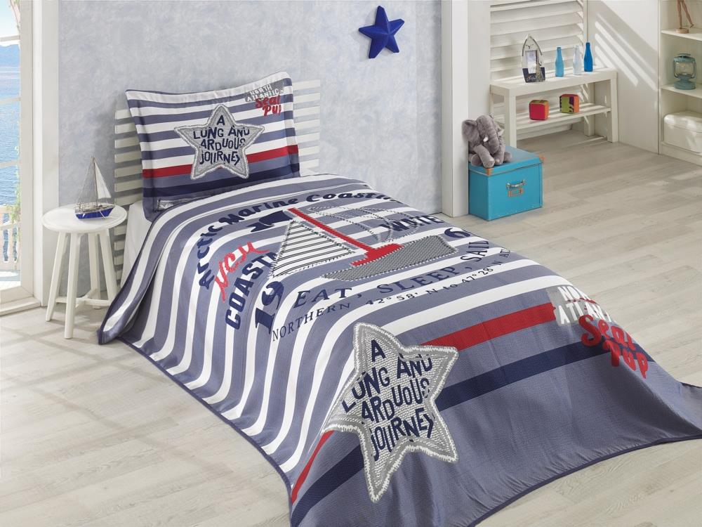 Brandi Cotton Tek Kişilik Dynamic Serisi Ahooy Mavi Yatak Örtüsü