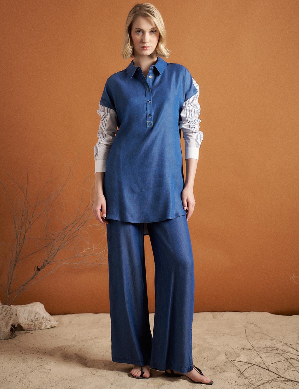 Kayra Kolları Nakışlı Katlı Tunik 