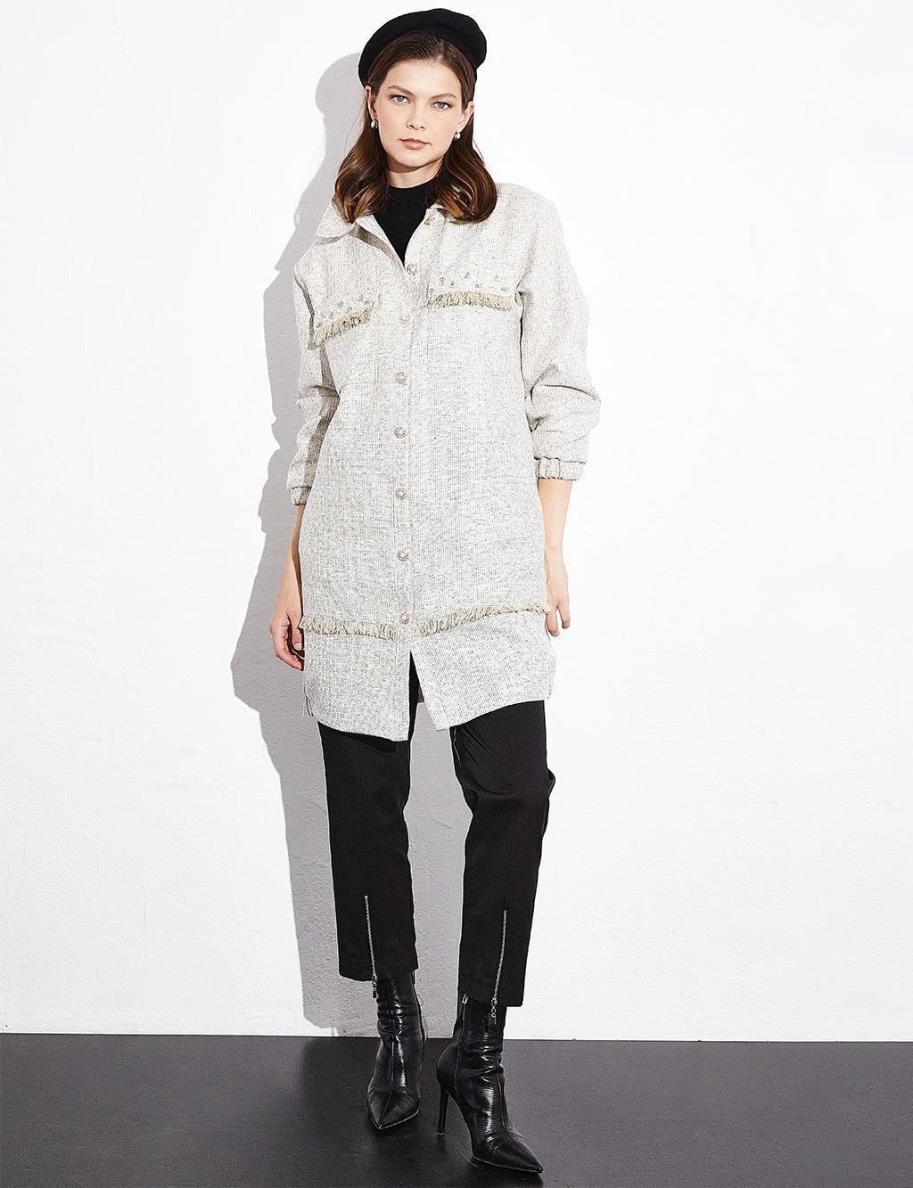 Kayra Saçaklı Taş Detaylı Tüvit Ceket