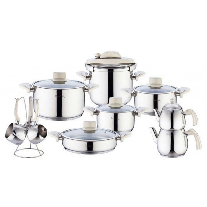 Pierre Cardin Royalty 18 Parça Çelik Tencere Seti (Ekru)