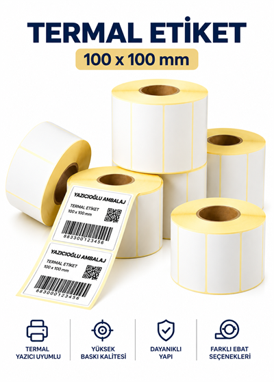 100*100 mm / 500 Sarım Termal Etiket Barkod (1 Koli 50 Adet)