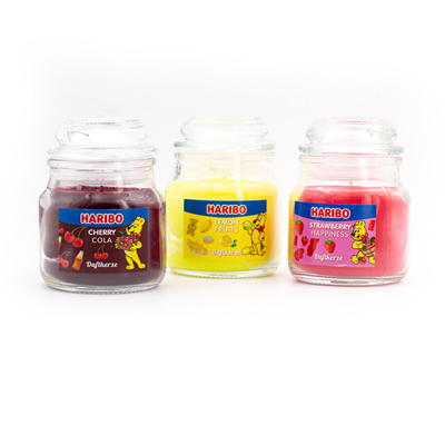 3Lü Haribo Kokulu Mum Seti - Limon Meyveleri, Kiraz Kola, Çilek Mutluluğu