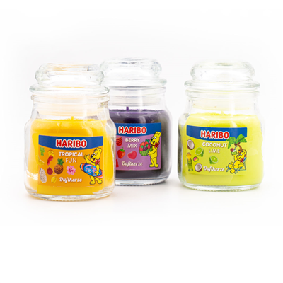 3Lü Kokulu Mum Seti Haribo Fruit Power - Berry Mix, Hindistan Cevizi Limon, Tropikal Eğlence