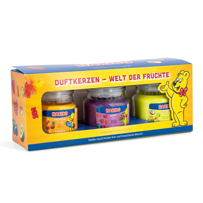 3Lü Kokulu Mum Seti Haribo Fruit Power - Berry Mix, Hindistan Cevizi Limon, Tropikal Eğlence