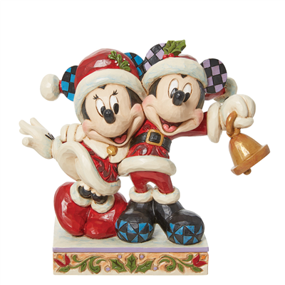Jingle Bell Mickey ve Minnie Mouse Noel Baba Figür Biblo