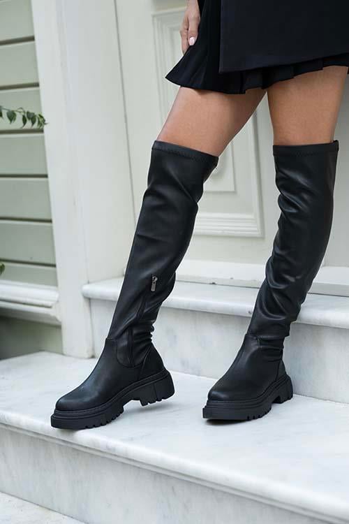 Nadia Model Kalın Tabanlı Uzun Streç Çizme Siyah