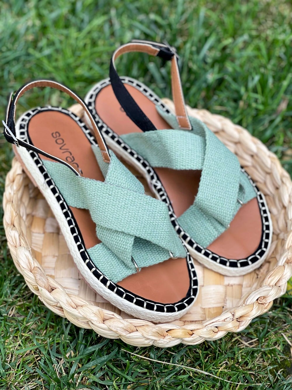 Trina Model Örme Hasır Sandalet Yeşil