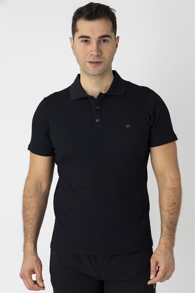 CROZWİSE PAMUK PİKE WAFFLE POLO YAKA T.SHİRT SİYAH