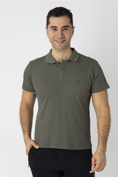 CROZWİSE PAMUK PİKE WAFFLE POLO YAKA T.SHİRT KAHVE/HAKİ