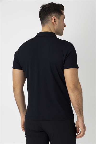 CROZWİSE PAMUK PİKE WAFFLE POLO YAKA T.SHİRT SİYAH