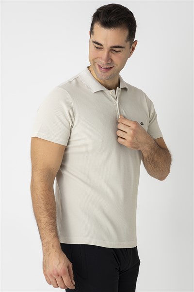 CROZWİSE PAMUK PİKE WAFFLE POLO YAKA T.SHİRT BEJ