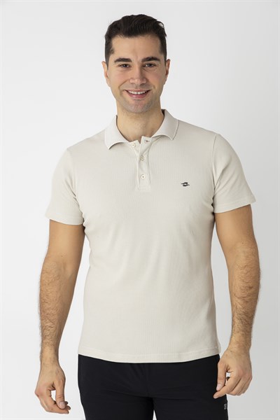 CROZWİSE PAMUK PİKE WAFFLE POLO YAKA T.SHİRT BEJ