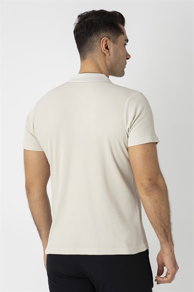CROZWİSE PAMUK PİKE WAFFLE POLO YAKA T.SHİRT BEJ