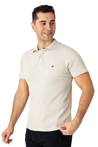 CROZWİSE PAMUK PİKE WAFFLE POLO YAKA T.SHİRT BEJ