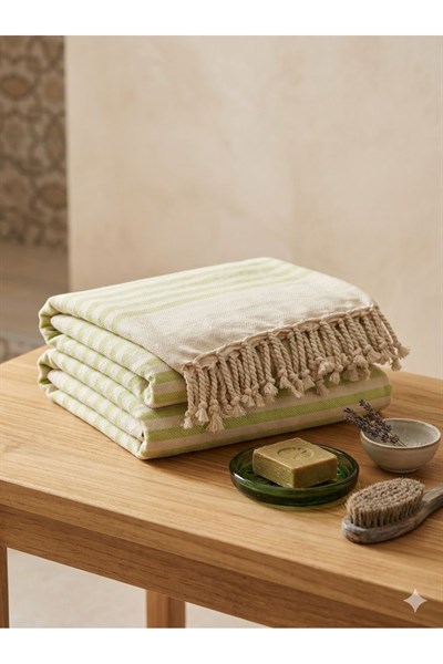 %100 Pamuk Çift Taraflı Fıstık Yeşili Pestemal Plaj Havlusu Banyo Havlusu 90x180 cm