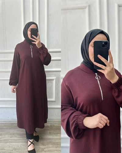Orkide tunik fermuarlı bordo 32101 