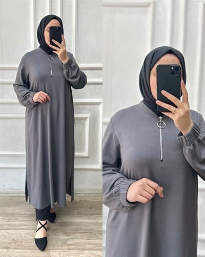 Orkide tunik fermuarlı gri32101 
