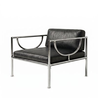 Gerçek Deri Siyah Metal Berjer - Deco103