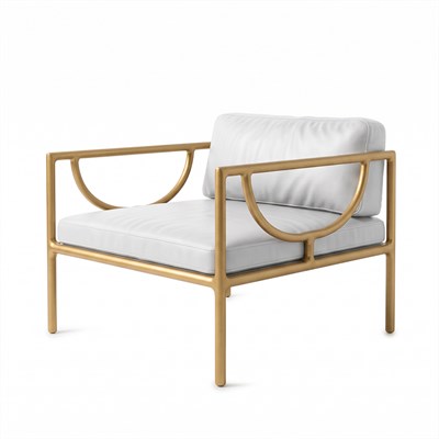 Mid-Century Modern Gold Deri Berjer Beyaz - Deco103-6