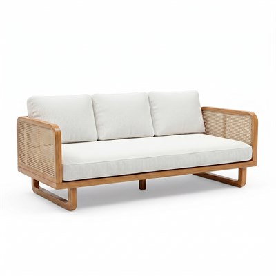 Soren Hazeran Ahşap Beyaz Üçlü Koltuk -Deco101
