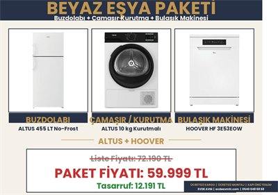 BEYAZ EŞYA PAKETİ - Buzdolabı + Çamaşır Kurutma + Bulaşık