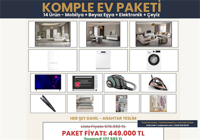 KOMPLE EV PAKETİ - Mobilya + Beyaz Eşya + Elektronik + Çeyiz (14 Ürün)