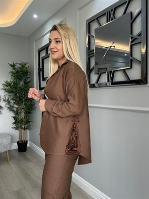 Dantelli nepal keten takım kahverengi 