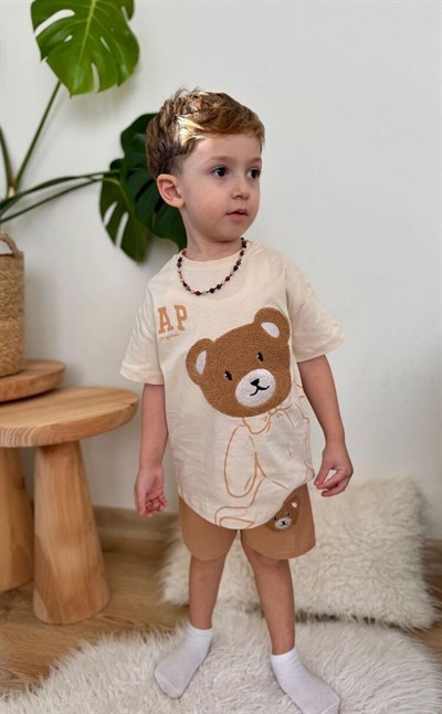 Krem Teddy Punchlı 2'li Takım