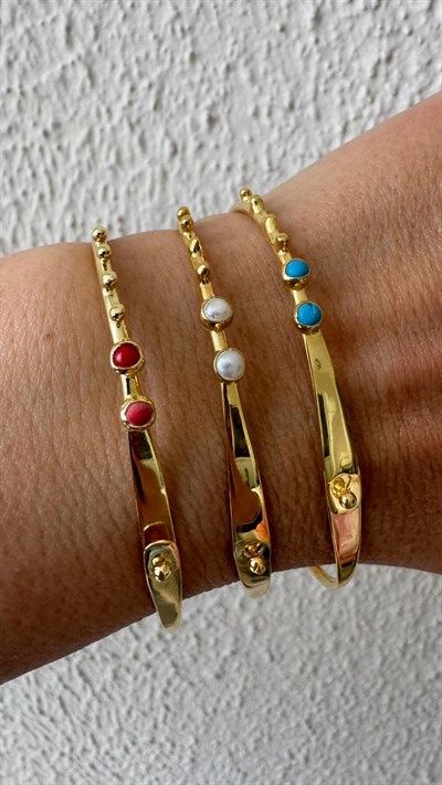 925 Ayar Gümüş Altın Kaplama Doğal Taşlı Lades Tasarım Bilezik