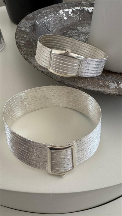 925 Ayar Gümüş Trabzon Hasır Başlıklı Kilitli Kelepçe Bilezik