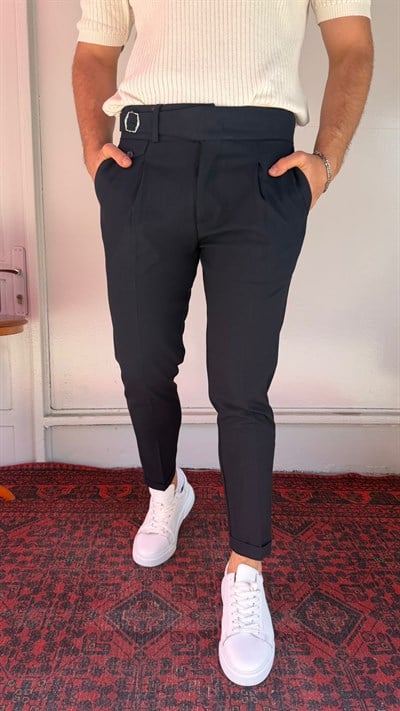 Lacivert Tokalı Pileli Erkek Kumaş Pantolon