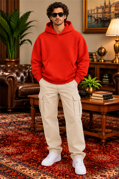 Kırmızı Oversize Erkek Kapüşonlu Sweatshirt