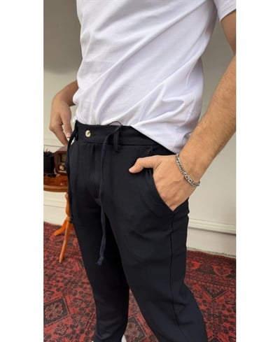 Casual Men Nero Siyah Jogger Kumaş Pantolon