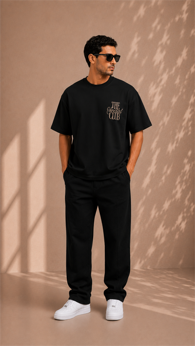 Siyah Oversize Baskılı Erkek Tişört – The Social Club