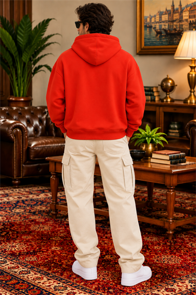 Kırmızı Oversize Erkek Kapüşonlu Sweatshirt