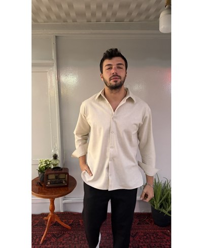 Casual Men Bej Premium Rahat Kalıp Gömlek