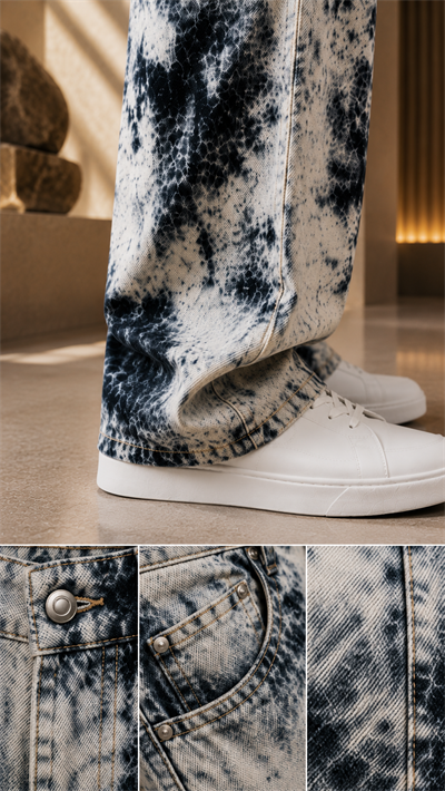 Mavi Batik Desenli Baggy Fit Erkek Jean Pantolon