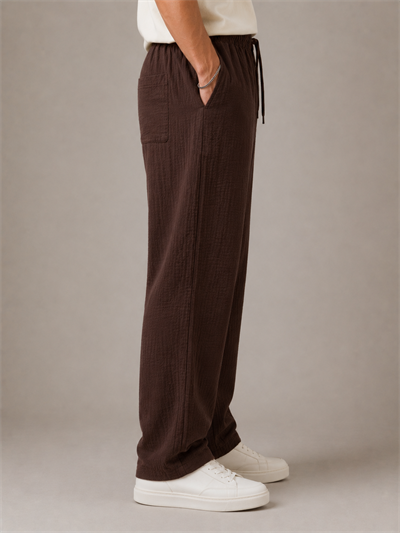 Kahverengi Müslin Baggy Erkek Pantolon