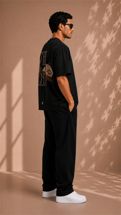 Siyah Oversize Baskılı Erkek Tişört – The Social Club
