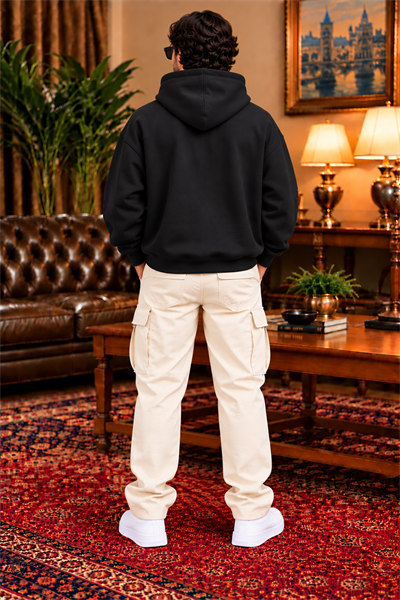 Siyah Oversize Erkek Kapüşonlu Sweatshirt