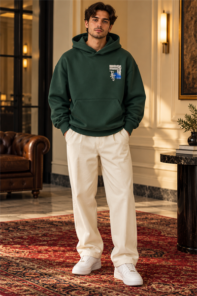 Loyalty Orman Yeşili Oversize Baskılı Kapüşonlu Sweatshirt