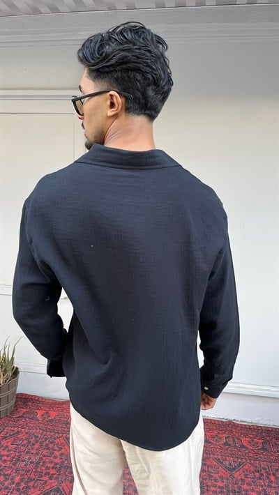 CasualMentr Siyah Oversize Müslin Gömlek