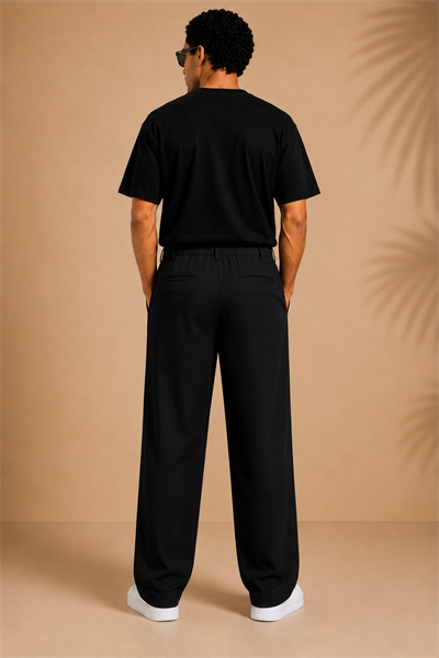 Siyah Keten Baggy Fit Erkek Pantolon