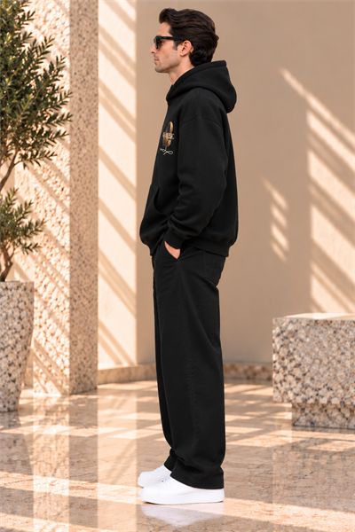 Siyah Authentic Sounds Baskılı Oversize Erkek Hoodie