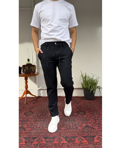 Casual Men Nero Siyah Jogger Kumaş Pantolon