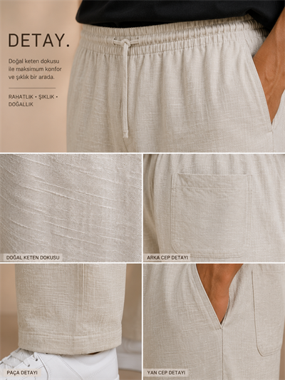 Taş Keten Relax Fit Lastikli Bel Erkek Pantolon