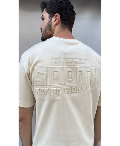 Casual Men South Kabartma Baskılı Oversize Bej T-Shirt