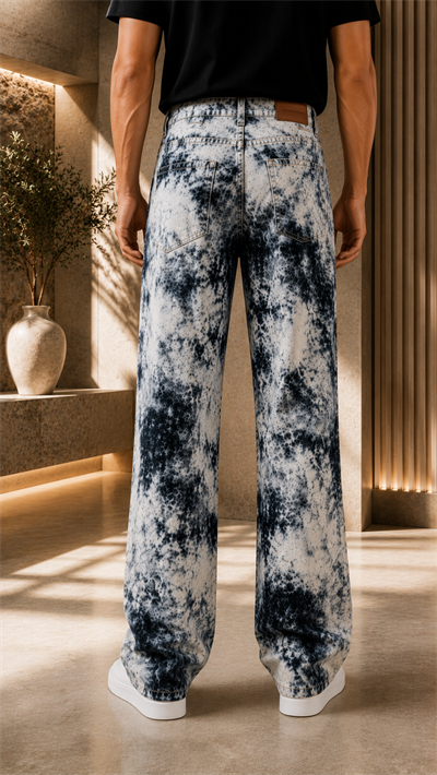 Mavi Batik Desenli Baggy Fit Erkek Jean Pantolon