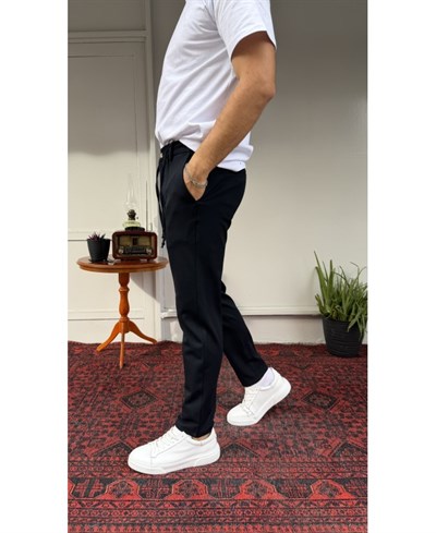 Casual Men Nero Siyah Jogger Kumaş Pantolon